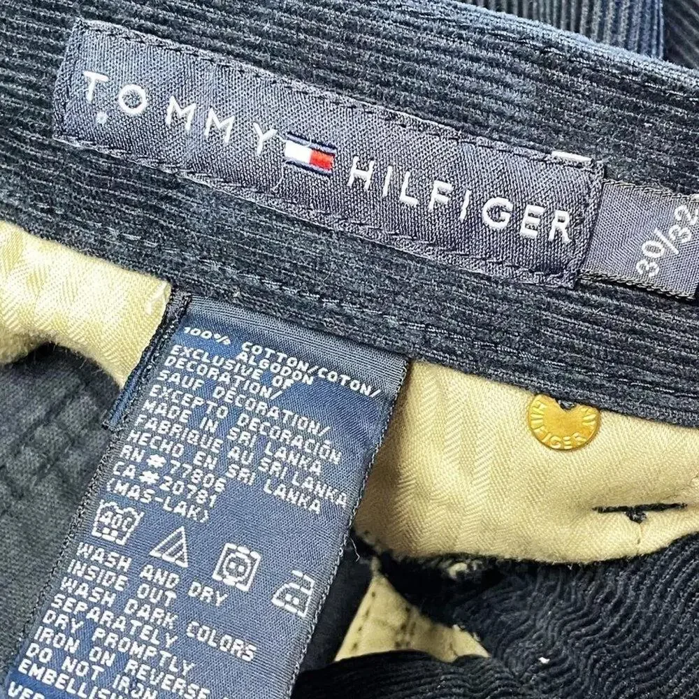 Y2K Tommy Hilfiger Women's High Rise Navy Corduroy Straight Leg Pants Size 30 32